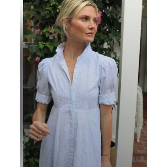 INDIA AMORY Julia SZ L Large Blue Short Sleeve Shirt Dress Blue Wisteria Floral - Picture 9 of 9